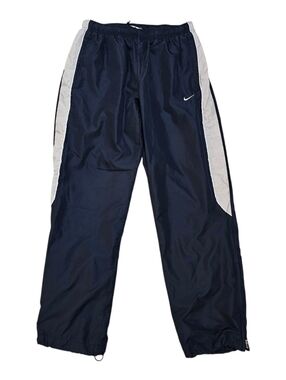 Vintage Y2k Nike Navy Track Pants with White Side Panels and Swoosh